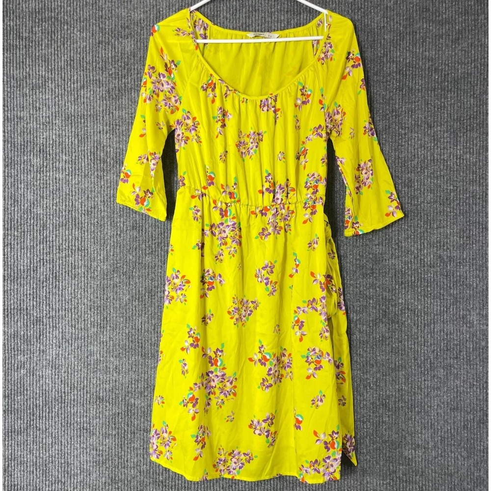 Old Navy Dress Womens Small‎ Yellow Floral Long Sleeve Lightweight Belted Midi